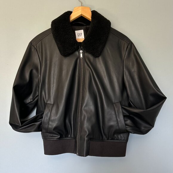 NWOT GAP Vegan Leather Bomber Jacket - Medium | Black - Picture 1 of 4